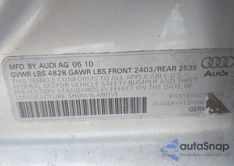 2010 Audi A4 2.0T Premium from USA, damaged, VIN WAUDFAFL2AN070916